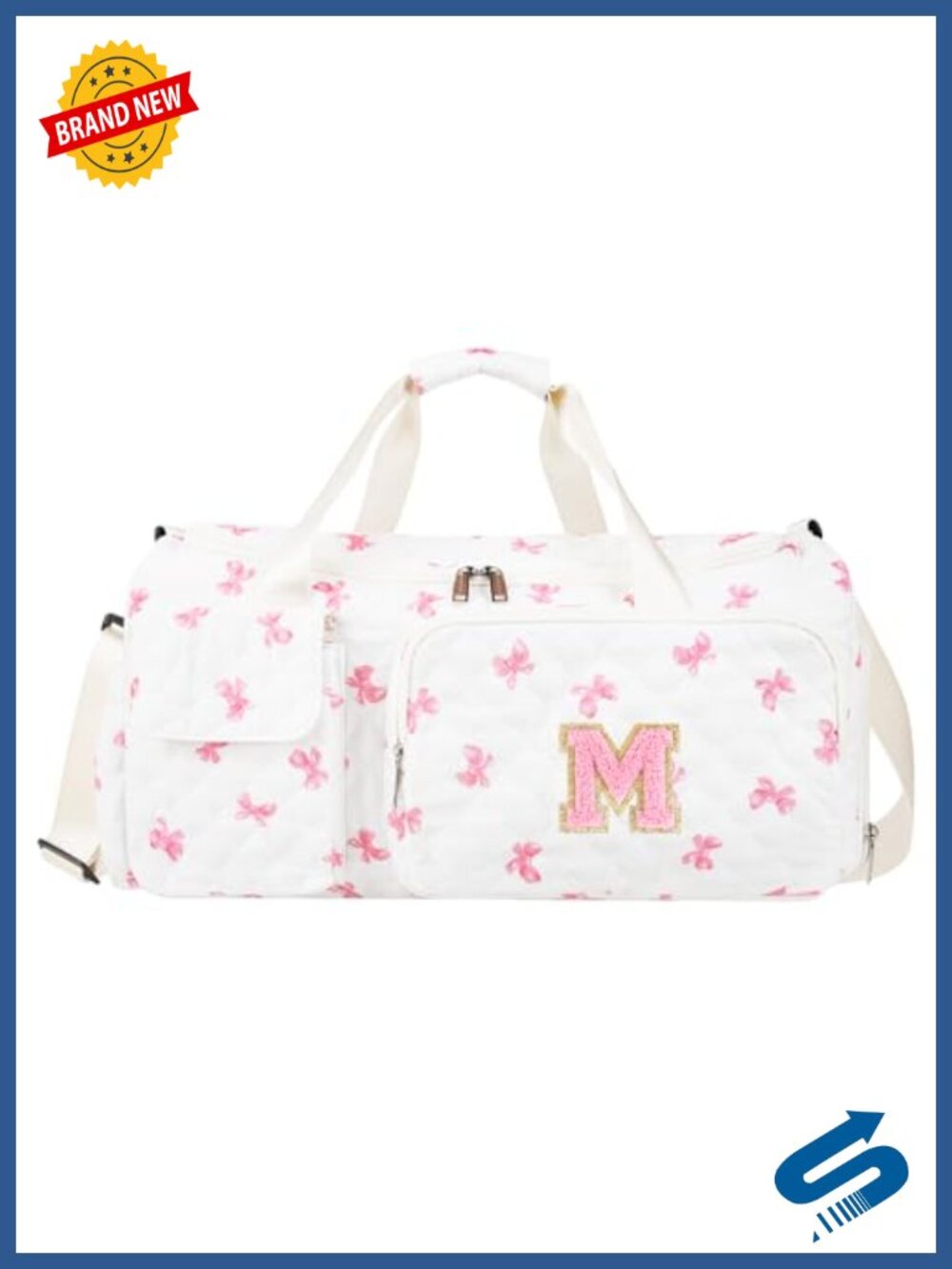 Quilted Cotton Initial Duffle Bag Chenille Letter Gym Travel Weekender